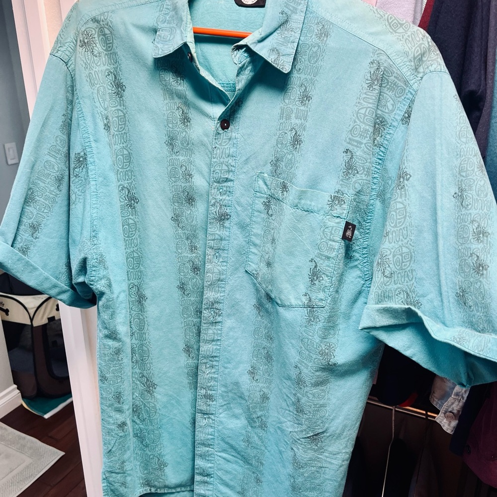 Vintage 80s Scorpion Bay Men's Teal Short Sleeve Shirt